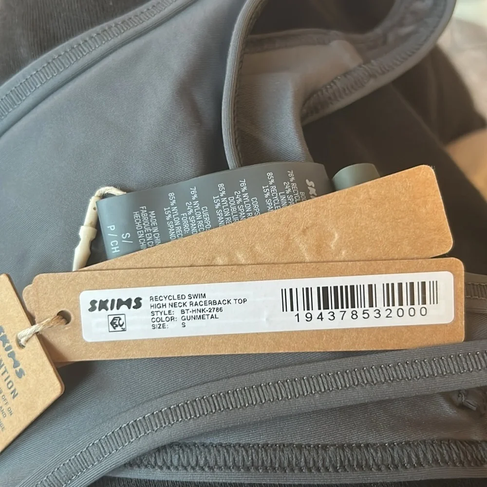 Skims (B10) Swim High Neck Racerback Bikini Top - gunmetal NWT